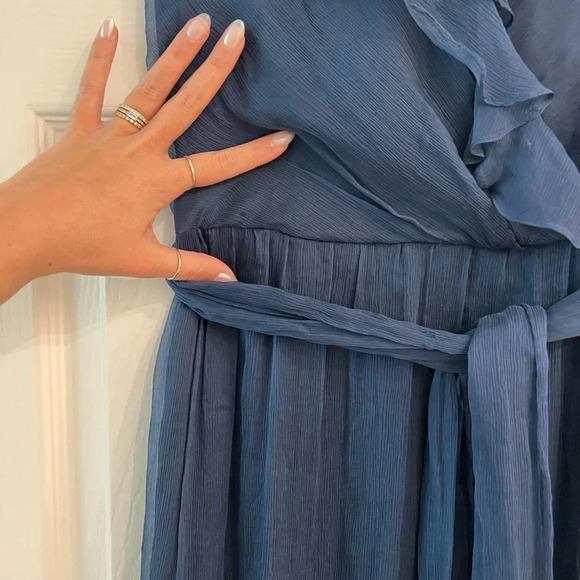 Amsale Bridesmaids Silk Chiffon Ruffle Sleeveless Dress Gown - Picture 6 of 13